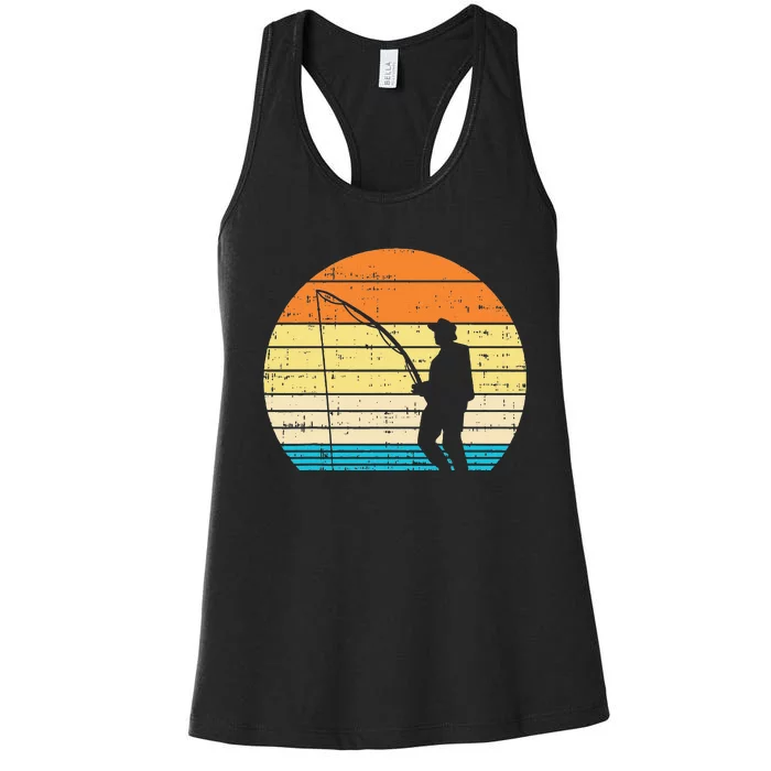 Man Fishing Sunset Retro Angling Fisherman Angler Gift Women's Racerback Tank