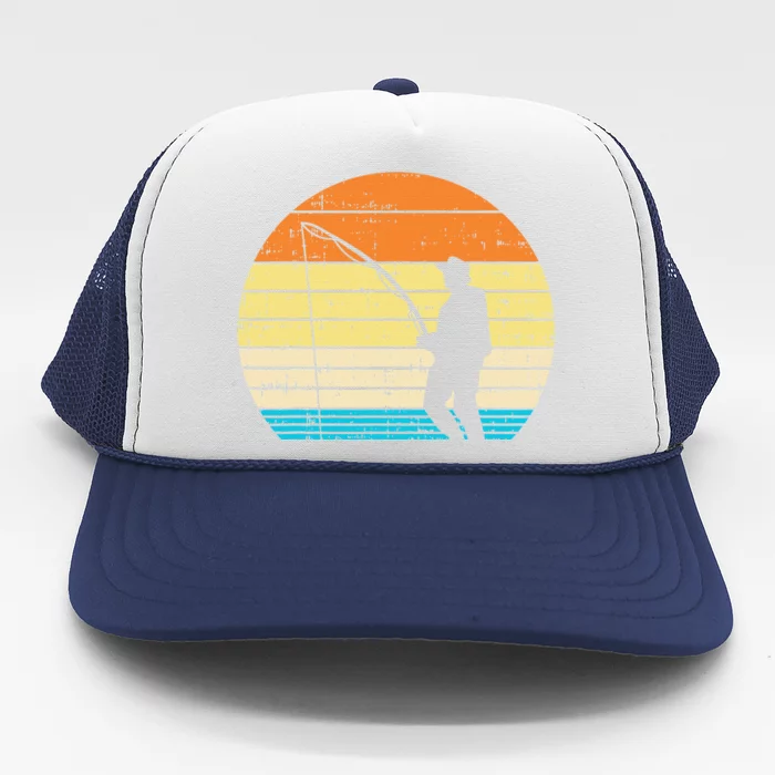 Man Fishing Sunset Retro Angling Fisherman Angler Gift Trucker Hat