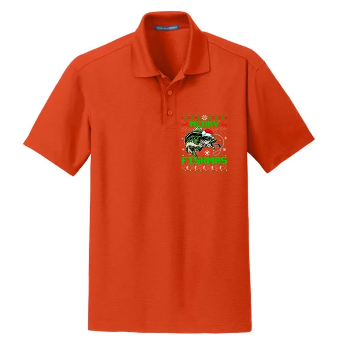 Merry Fishmas Santa Bass Fish Christmas Fishing Ugly Sweater Meaningful Gift Dry Zone Grid Performance Polo