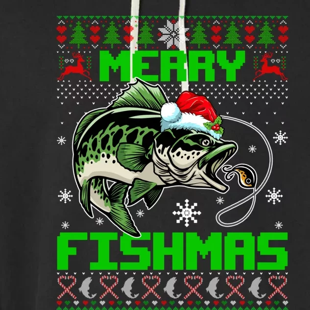 Merry Fishmas Santa Bass Fish Christmas Fishing Ugly Sweater Meaningful Gift Garment-Dyed Fleece Hoodie