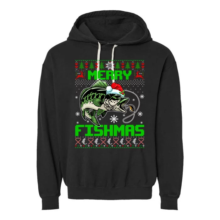 Merry Fishmas Santa Bass Fish Christmas Fishing Ugly Sweater Meaningful Gift Garment-Dyed Fleece Hoodie