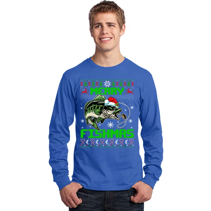 Merry Fishmas Santa Bass Fish Christmas Fishing Ugly Sweater Meaningful Gift Long Sleeve Shirt