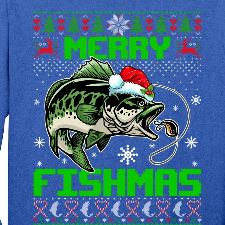 Merry Fishmas Santa Bass Fish Christmas Fishing Ugly Sweater Meaningful Gift Long Sleeve Shirt