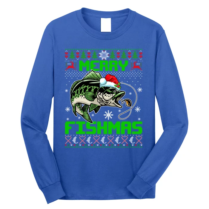 Merry Fishmas Santa Bass Fish Christmas Fishing Ugly Sweater Meaningful Gift Long Sleeve Shirt