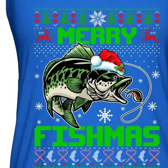 Merry Fishmas Santa Bass Fish Christmas Fishing Ugly Sweater Meaningful Gift Ladies Essential Flowy Tank