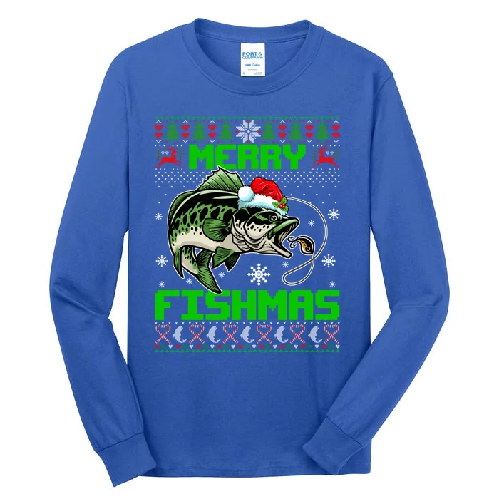 Merry Fishmas Santa Bass Fish Christmas Fishing Ugly Sweater Meaningful Gift Tall Long Sleeve T-Shirt