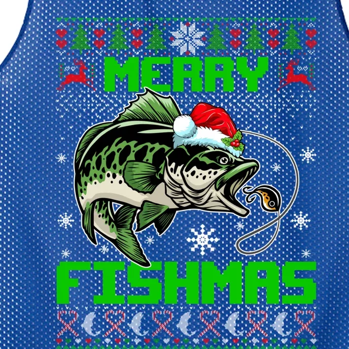 Merry Fishmas Santa Bass Fish Christmas Fishing Ugly Sweater Meaningful Gift Mesh Reversible Basketball Jersey Tank