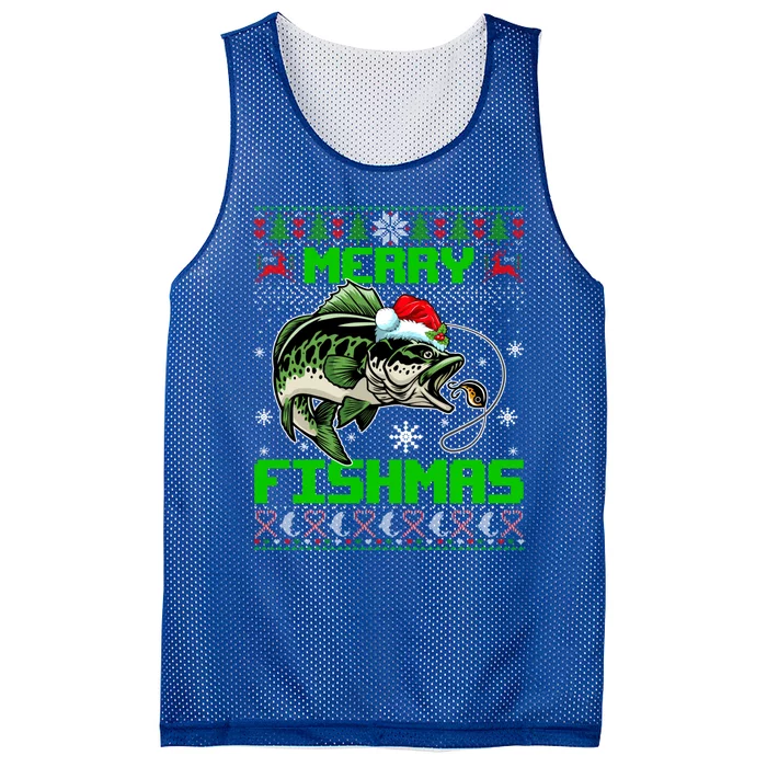 Merry Fishmas Santa Bass Fish Christmas Fishing Ugly Sweater Meaningful Gift Mesh Reversible Basketball Jersey Tank