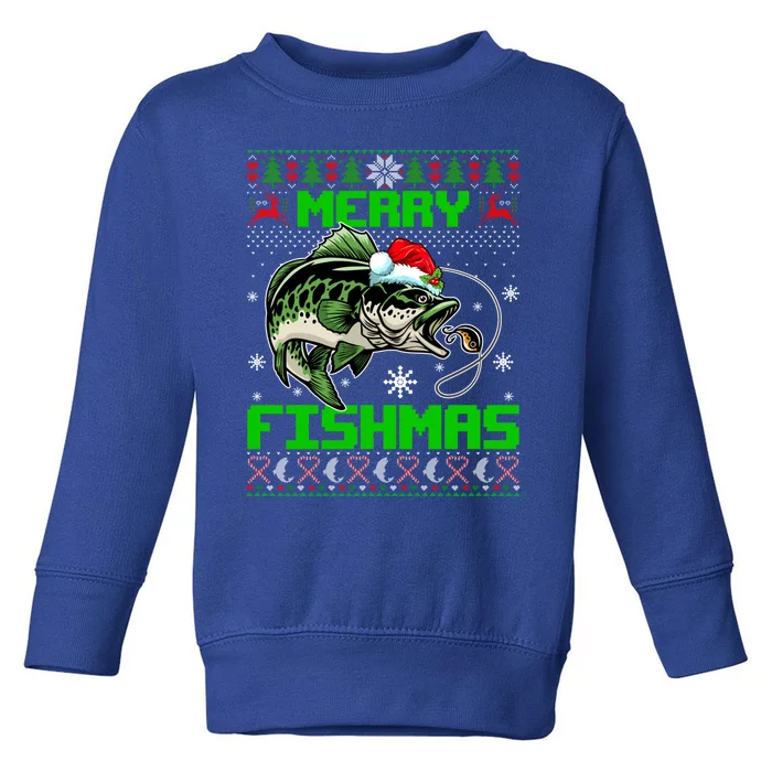 Merry Fishmas Santa Bass Fish Christmas Fishing Ugly Sweater Meaningful Gift Toddler Sweatshirt