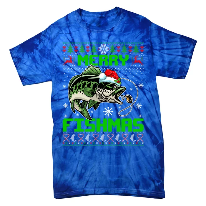 Merry Fishmas Santa Bass Fish Christmas Fishing Ugly Sweater Meaningful Gift Tie-Dye T-Shirt