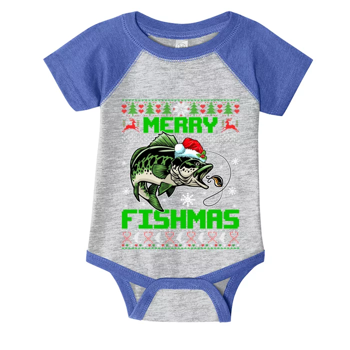 Merry Fishmas Santa Bass Fish Christmas Fishing Ugly Sweater Meaningful Gift Infant Baby Jersey Bodysuit