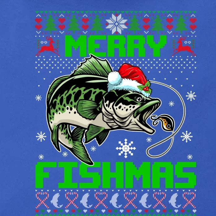 Merry Fishmas Santa Bass Fish Christmas Fishing Ugly Sweater Meaningful Gift Zip Tote Bag