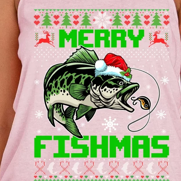 Merry Fishmas Santa Bass Fish Christmas Fishing Ugly Sweater Meaningful Gift Women's Knotted Racerback Tank