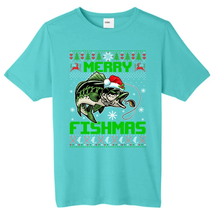 Merry Fishmas Santa Bass Fish Christmas Fishing Ugly Sweater Meaningful Gift ChromaSoft Performance T-Shirt