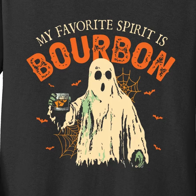 My Favorite Spirit Is Bourbon Funny Ghost Halloween Costume Kids Long Sleeve Shirt