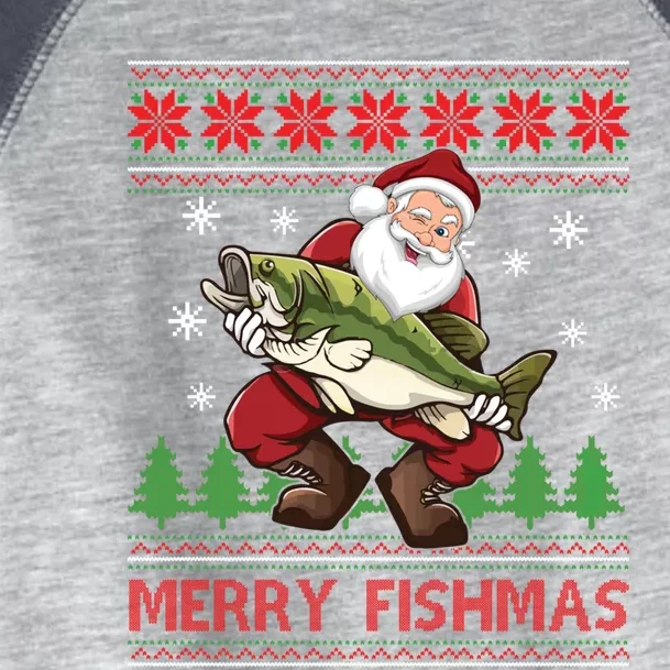 Merry Fishmas Santa Fishing Ugly Christmas Sweater Style Gift Toddler Fine Jersey T-Shirt