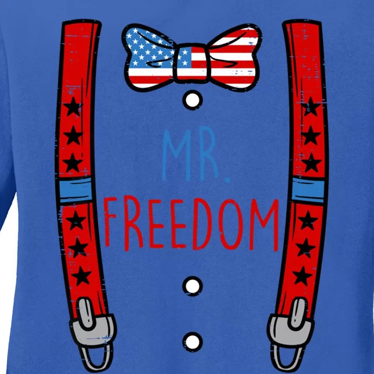 Mr Freedom Suspenders 4th Of July Meaningful Gift Ladies Long Sleeve Shirt