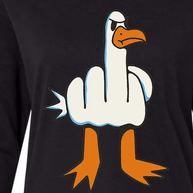 Middle Finger Seagull Womens Cotton Relaxed Long Sleeve T-Shirt