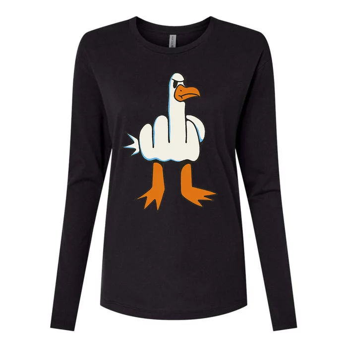 Middle Finger Seagull Womens Cotton Relaxed Long Sleeve T-Shirt