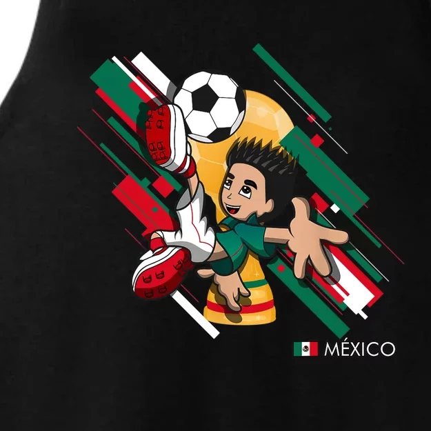 Mexico Football Soccer Playing Soccer Goal Dabbing Ladies Tri-Blend Wicking Tank