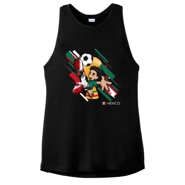 Mexico Football Soccer Playing Soccer Goal Dabbing Ladies Tri-Blend Wicking Tank