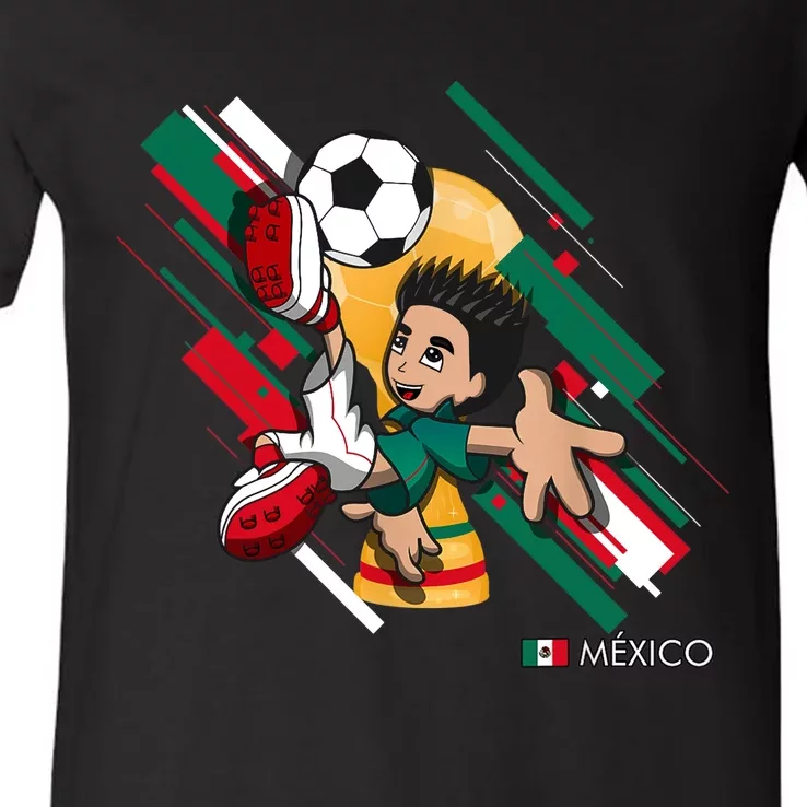 Mexico Football Soccer Playing Soccer Goal Dabbing V-Neck T-Shirt