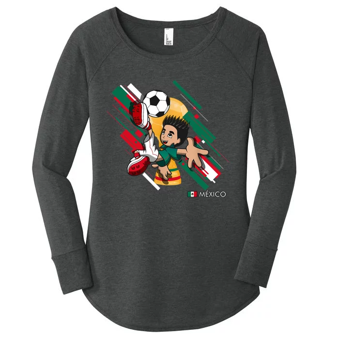 Mexico Football Soccer Playing Soccer Goal Dabbing Women's Perfect Tri Tunic Long Sleeve Shirt