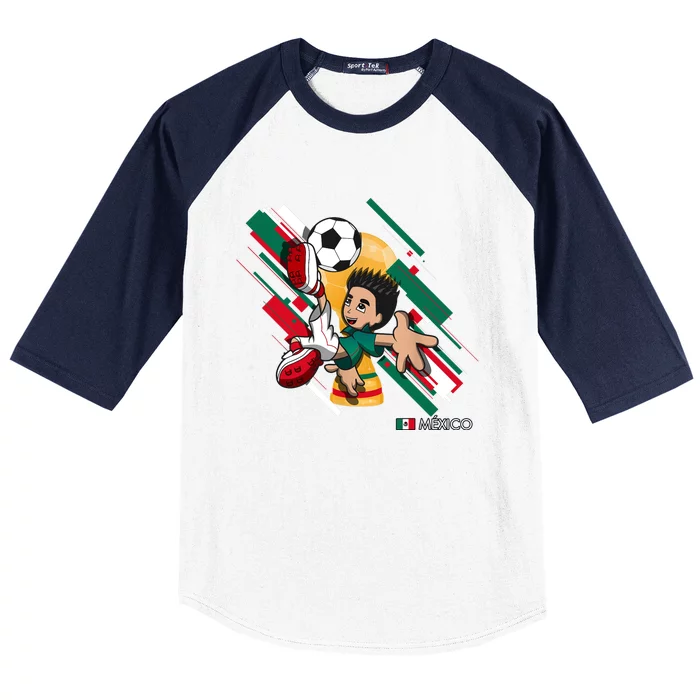 Mexico Football Soccer Playing Soccer Goal Dabbing Baseball Sleeve Shirt