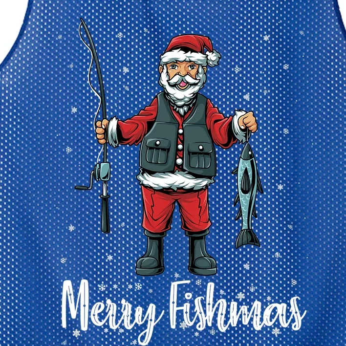 Merry Fishmas Santa Christmas Fisherman Mesh Reversible Basketball Jersey Tank