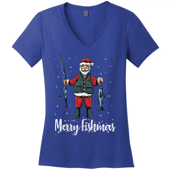 Merry Fishmas Santa Christmas Fisherman Women's V-Neck T-Shirt