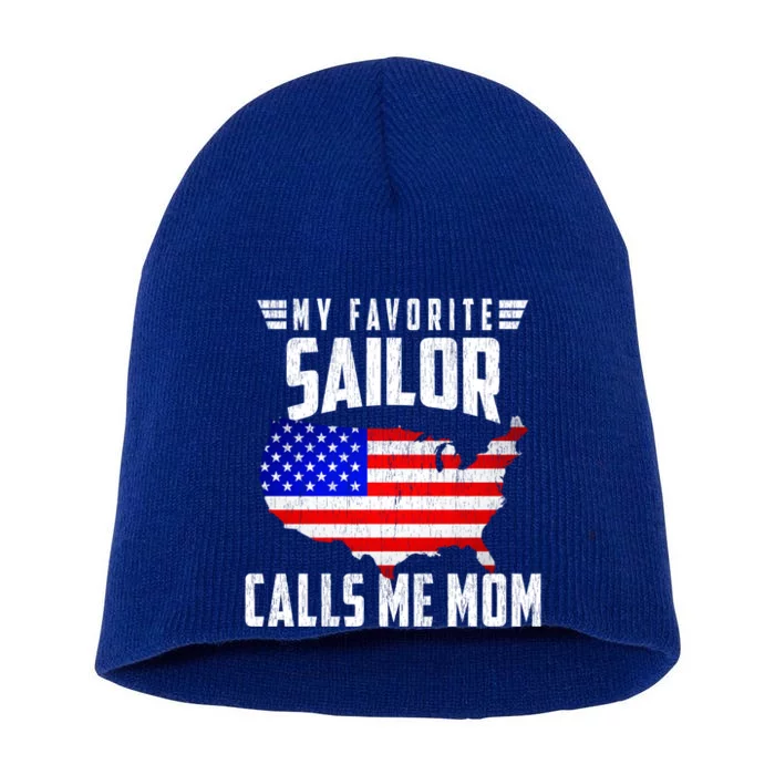 My Favorite Sailor Calls Me Mom Usa American Flag Meaningful Gift Short Acrylic Beanie