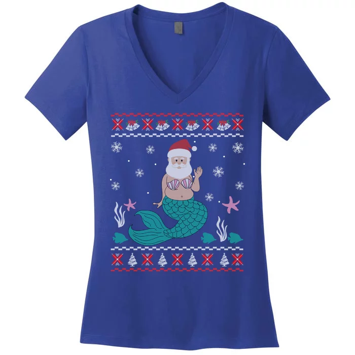 Mermaid Funny Santa Gifts For Christmas Women's V-Neck T-Shirt