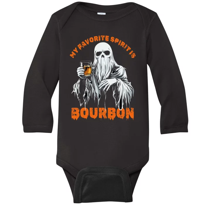 My Favorite Spirit Is Bourbon Halloween Ghost Costume Baby Long Sleeve Bodysuit