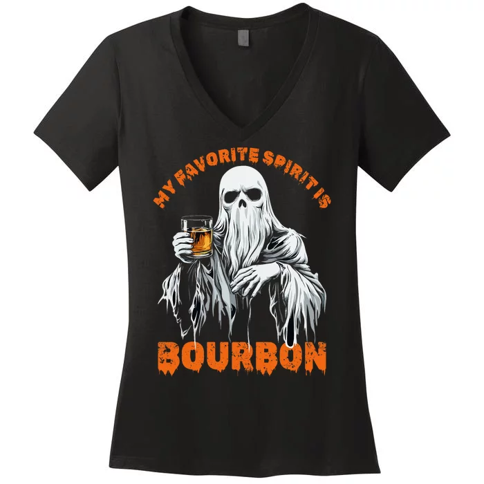 My Favorite Spirit Is Bourbon Halloween Ghost Costume Women's V-Neck T-Shirt