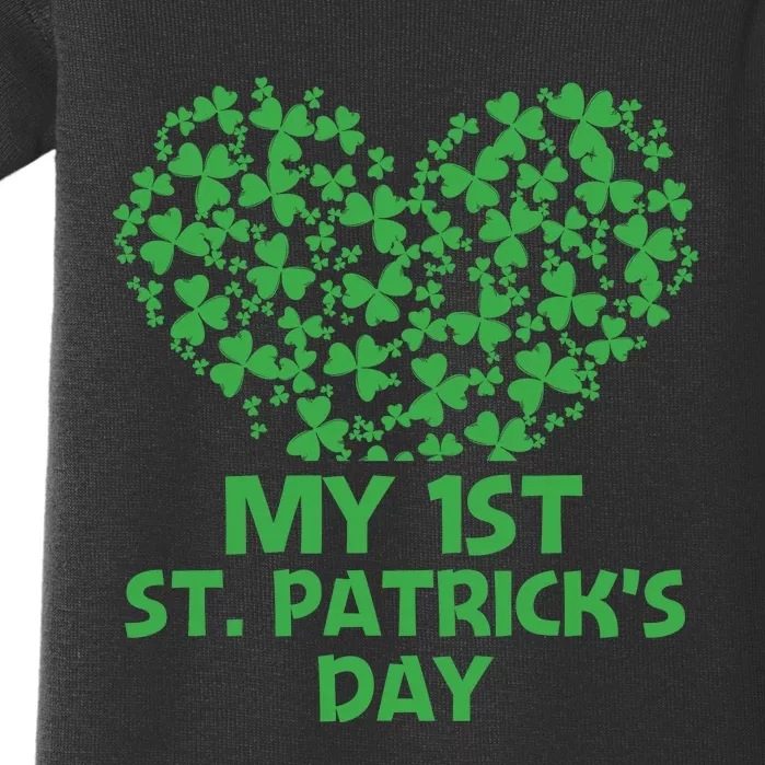 My First St Patricks Day Heart Shamrock Funny Gift Baby Bodysuit