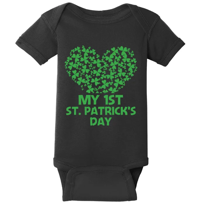 My First St Patricks Day Heart Shamrock Funny Gift Baby Bodysuit