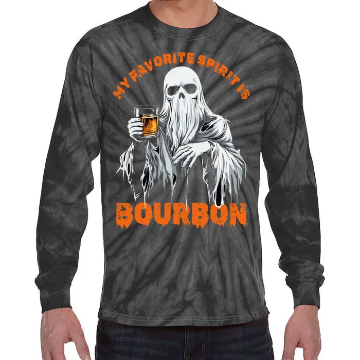 My Favorite Spirit Is Bourbon Halloween Ghost Costume Tie-Dye Long Sleeve Shirt