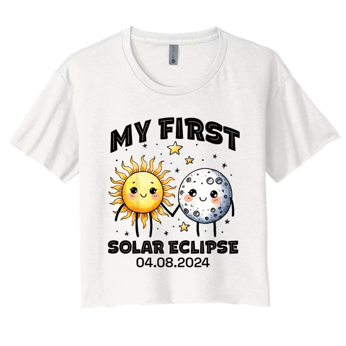 My First Solar Eclipse Boy Girl 2024 Solar Eclipse Women's Crop Top Tee