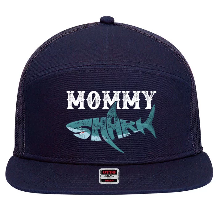 Mommy Funny Shark Family Matching Shark Lover Ocean Animal Cool Gift 7 Panel Mesh Trucker Snapback Hat