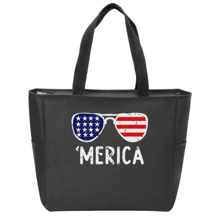 Merica Flag Sunglasses Patriotic 4th of July Zip Tote Bag