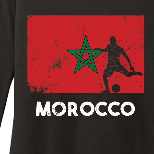 Morocco Flag Soccer Football Jersey Morocco Fan Womens CVC Long Sleeve Shirt