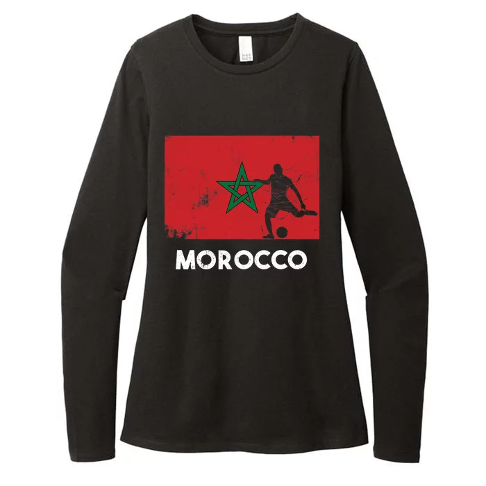 Morocco Flag Soccer Football Jersey Morocco Fan Womens CVC Long Sleeve Shirt