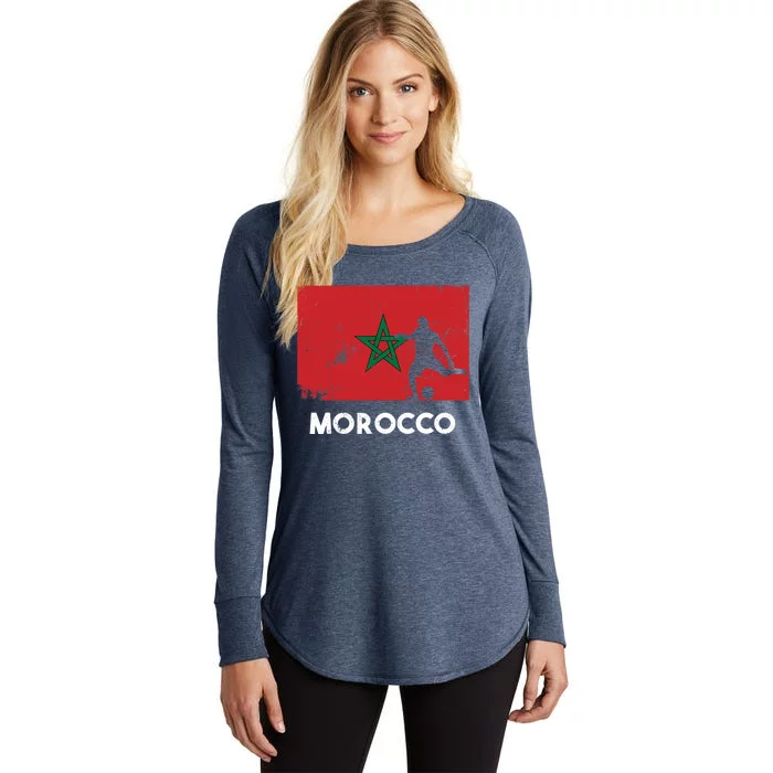 Morocco Flag Soccer Football Jersey Morocco Fan Women's Perfect Tri Tunic Long Sleeve Shirt