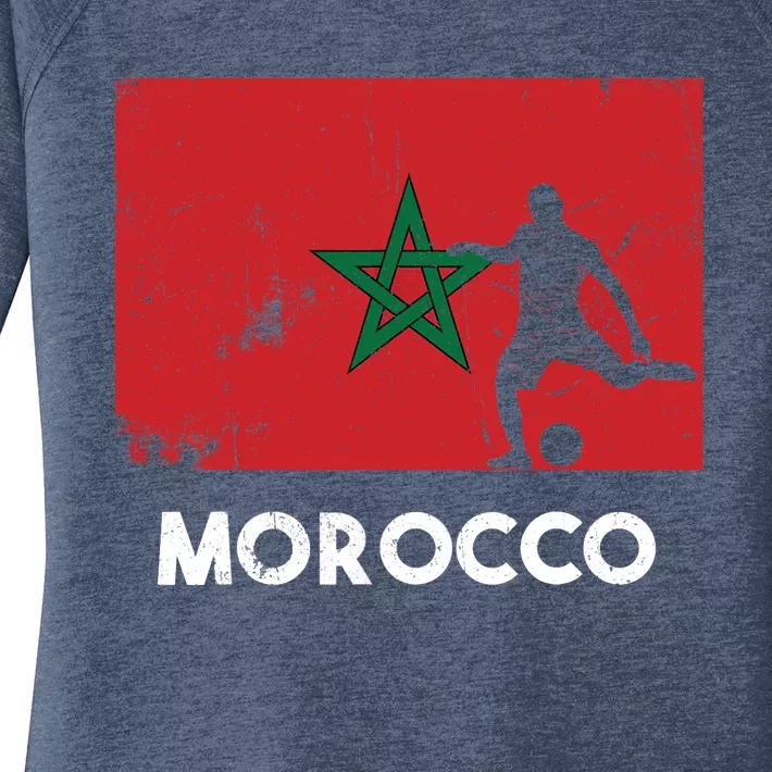 Morocco Flag Soccer Football Jersey Morocco Fan Women's Perfect Tri Tunic Long Sleeve Shirt