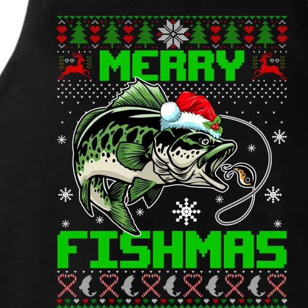 Merry Fishmas Santa Bass Fish Christmas Fishing Ugly Sweater Meaningful Gift Ladies Tri-Blend Wicking Tank