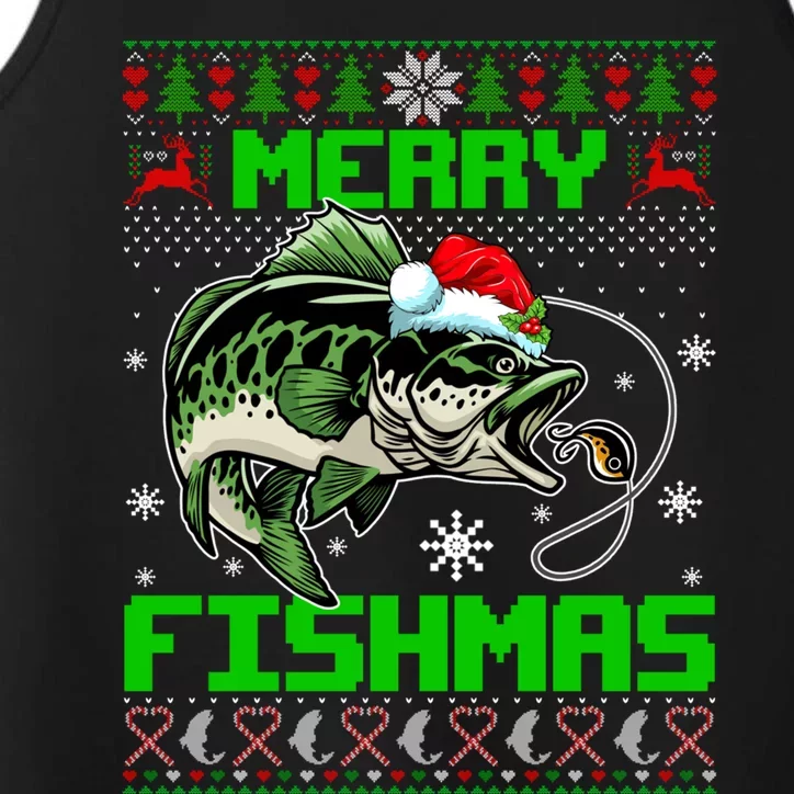 Merry Fishmas Santa Bass Fish Christmas Fishing Ugly Sweater Meaningful Gift Performance Tank