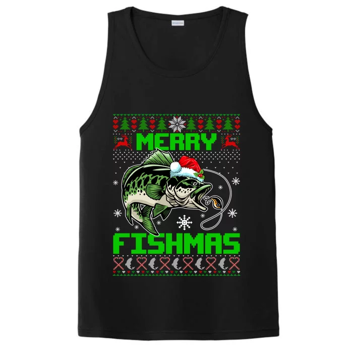 Merry Fishmas Santa Bass Fish Christmas Fishing Ugly Sweater Meaningful Gift Performance Tank