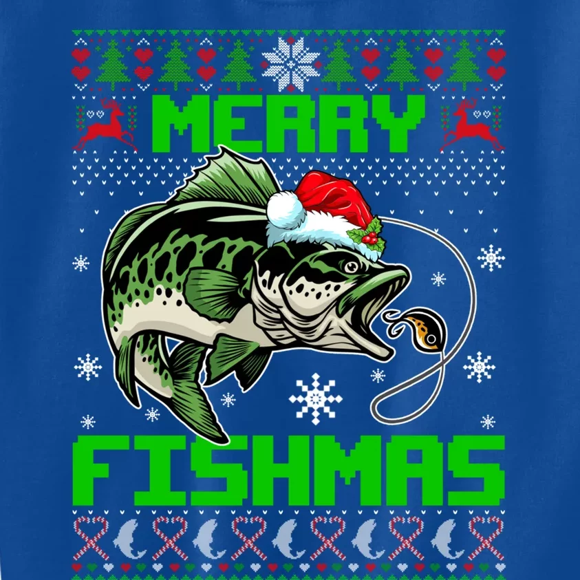 Merry Fishmas Santa Bass Fish Christmas Fishing Ugly Sweater Meaningful Gift Kids Sweatshirt