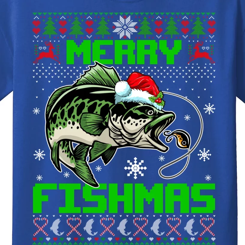 Merry Fishmas Santa Bass Fish Christmas Fishing Ugly Sweater Meaningful Gift Kids T-Shirt