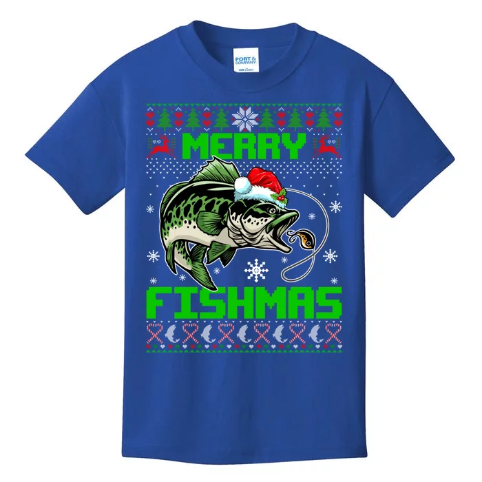 Merry Fishmas Santa Bass Fish Christmas Fishing Ugly Sweater Meaningful Gift Kids T-Shirt